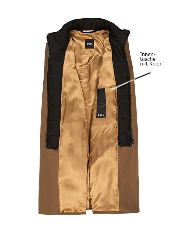 BOSS Black, Mantel, Slim Fit, Baumwolle, braun