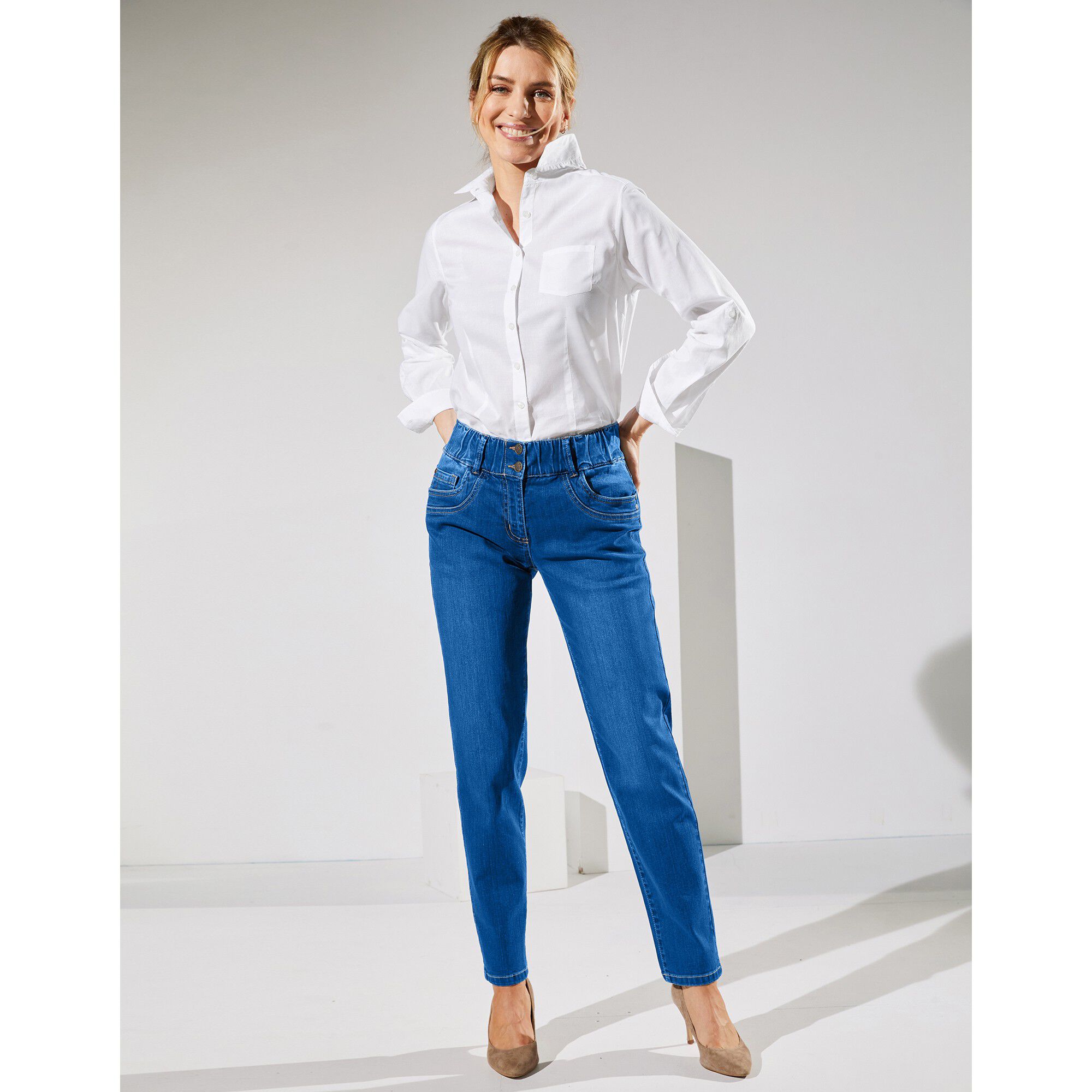 Jean mom taille élastiquée stretch