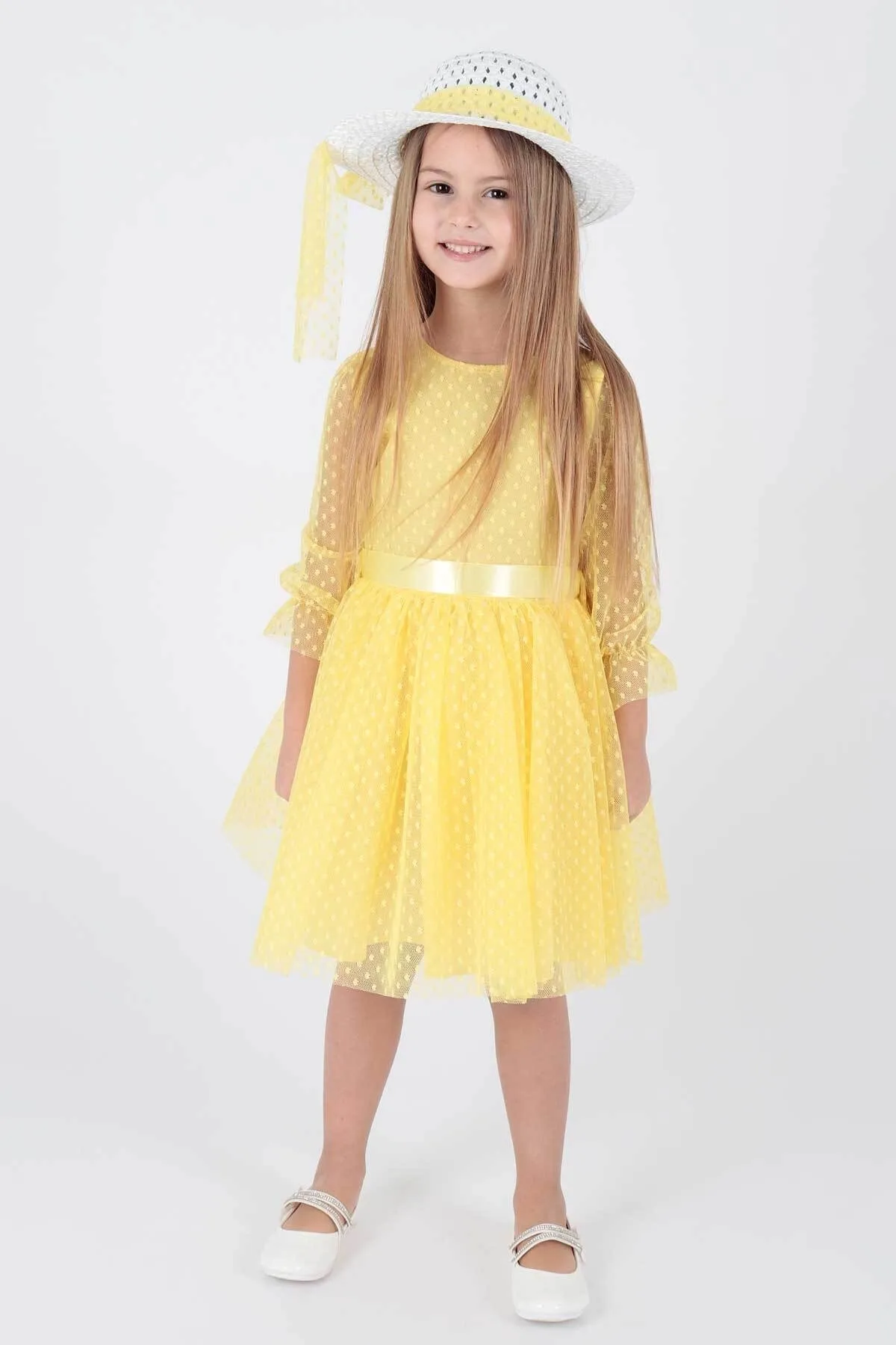 AHENGİM  Trendiges Abendkleid für Mädchen mit Hut und Tüllspitze Ak2228