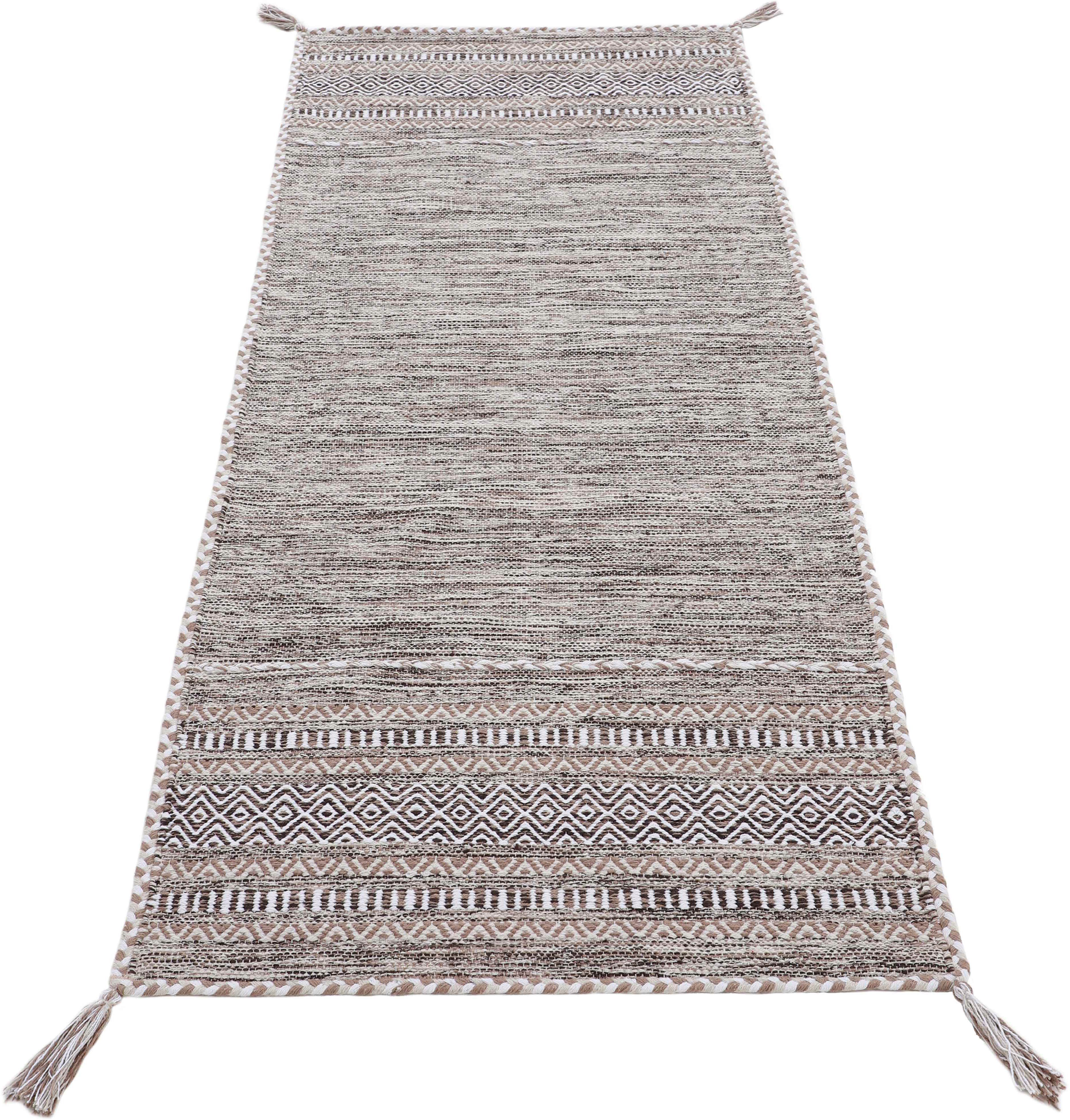 Läufer Kelim Azizi, carpetfine, rechteckig, Höhe: 5 mm, Baumwolle, Wendeteppich mit Fransen, Wohnzimmer