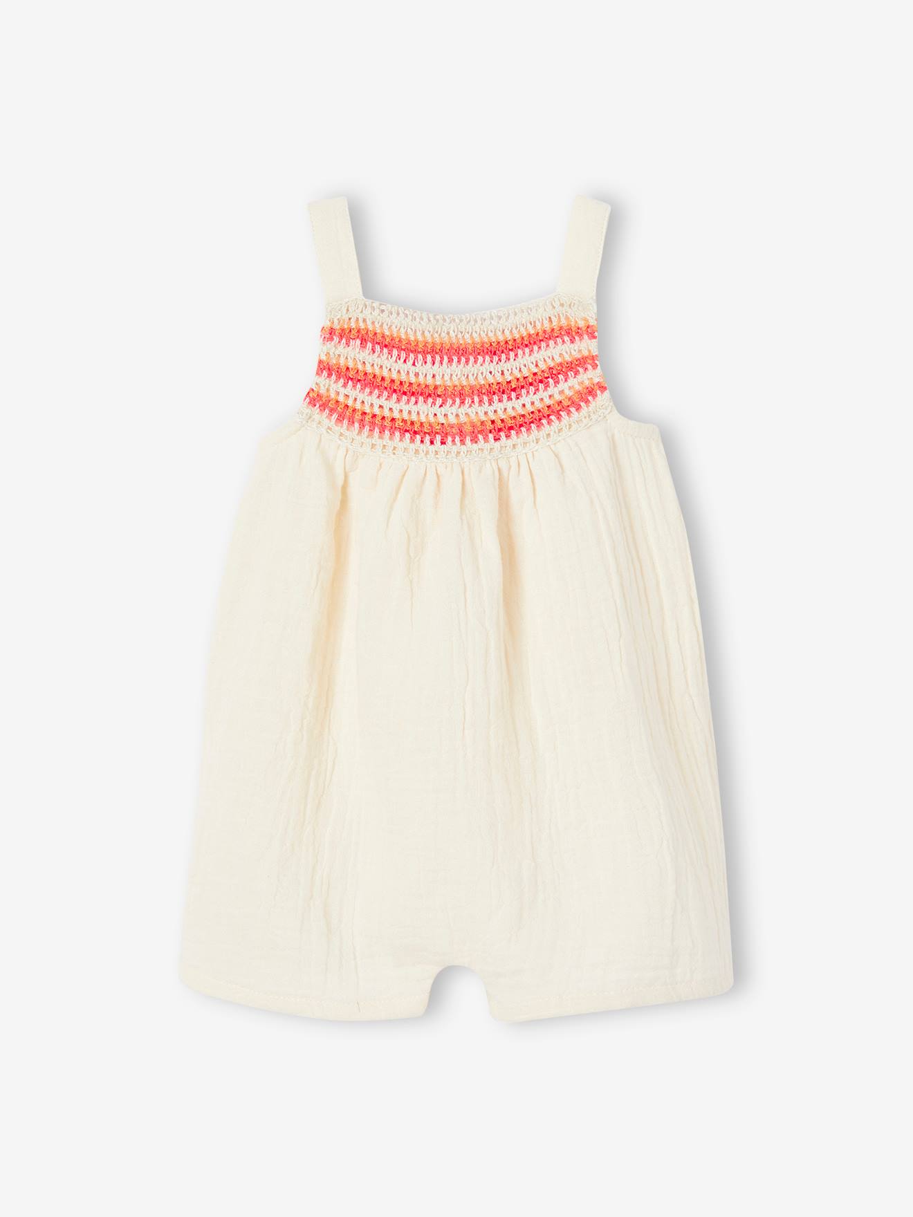 Combishort bébé en crochet et gaze de coton écru