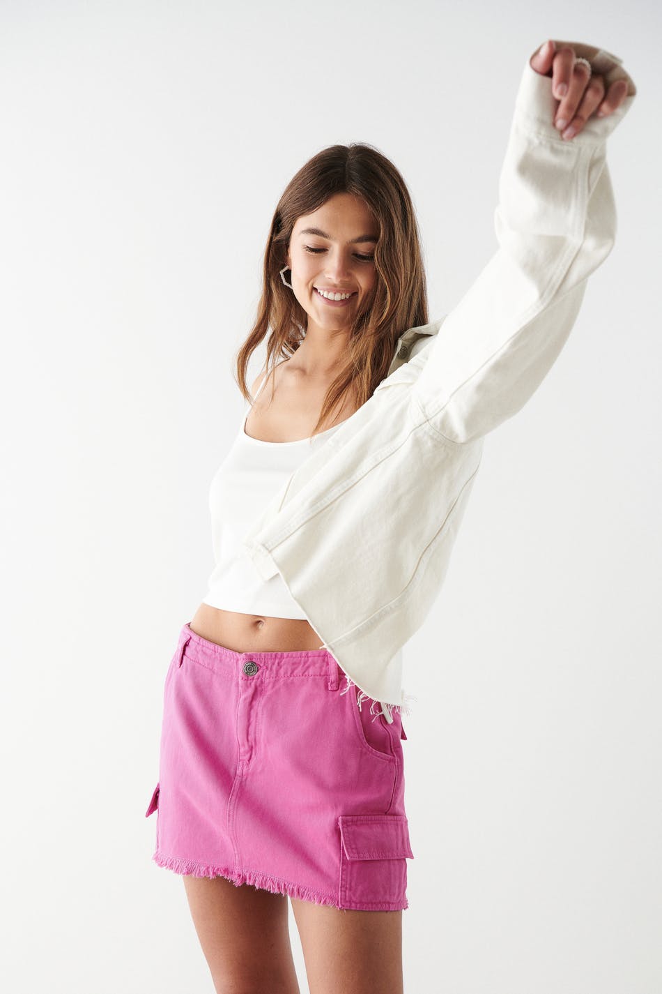 Low cargo denim skirt