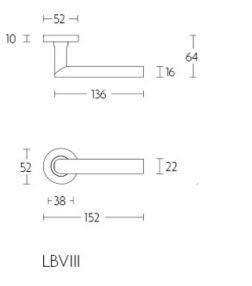 Poignée de porte Formani 1501D251INXX0 BASICS LB8, pleine, montée sur rosace, en acier inoxydable mat.