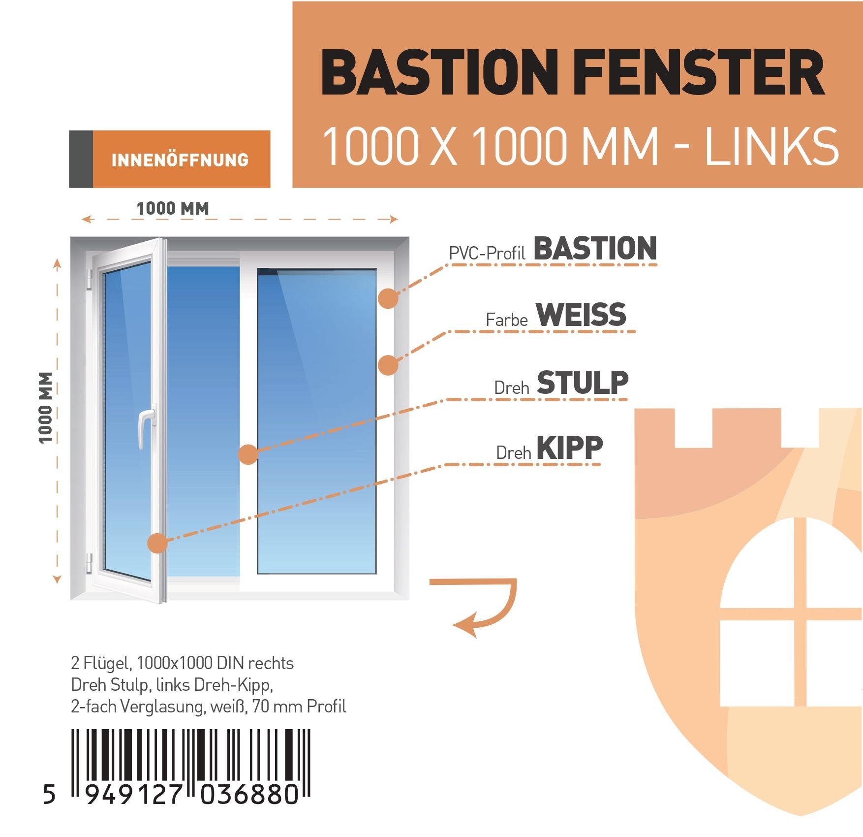 SN DECO GROUP Kunststofffenster Fenster 2 Flügel, 1000x1000, 2-fach Verglasung, weiß, 70 mm Profil, (Set), RC2 Sicherheitsbeschlag, Hochwertiges 5-Kammer-Profil