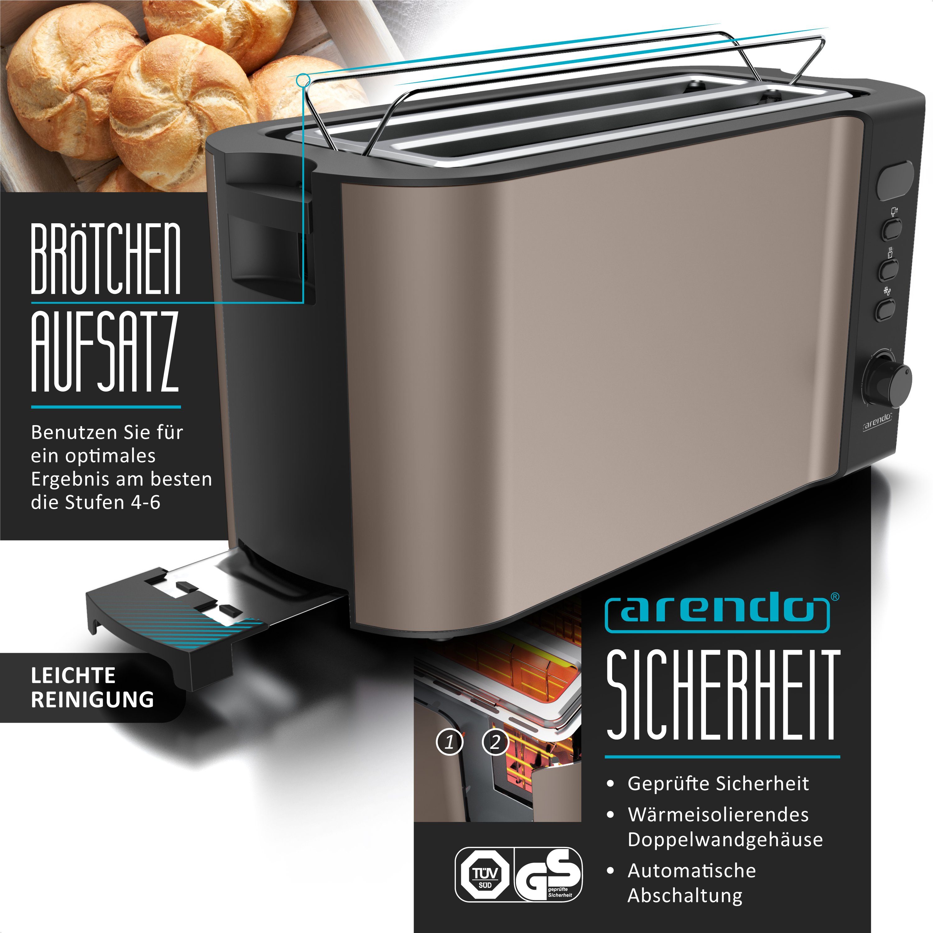 Arendo Frühstücks-Set (2-tlg), Edelstahl Wasserkocher 1,5l, 4-Scheiben Langschlitz Toaster, Beige