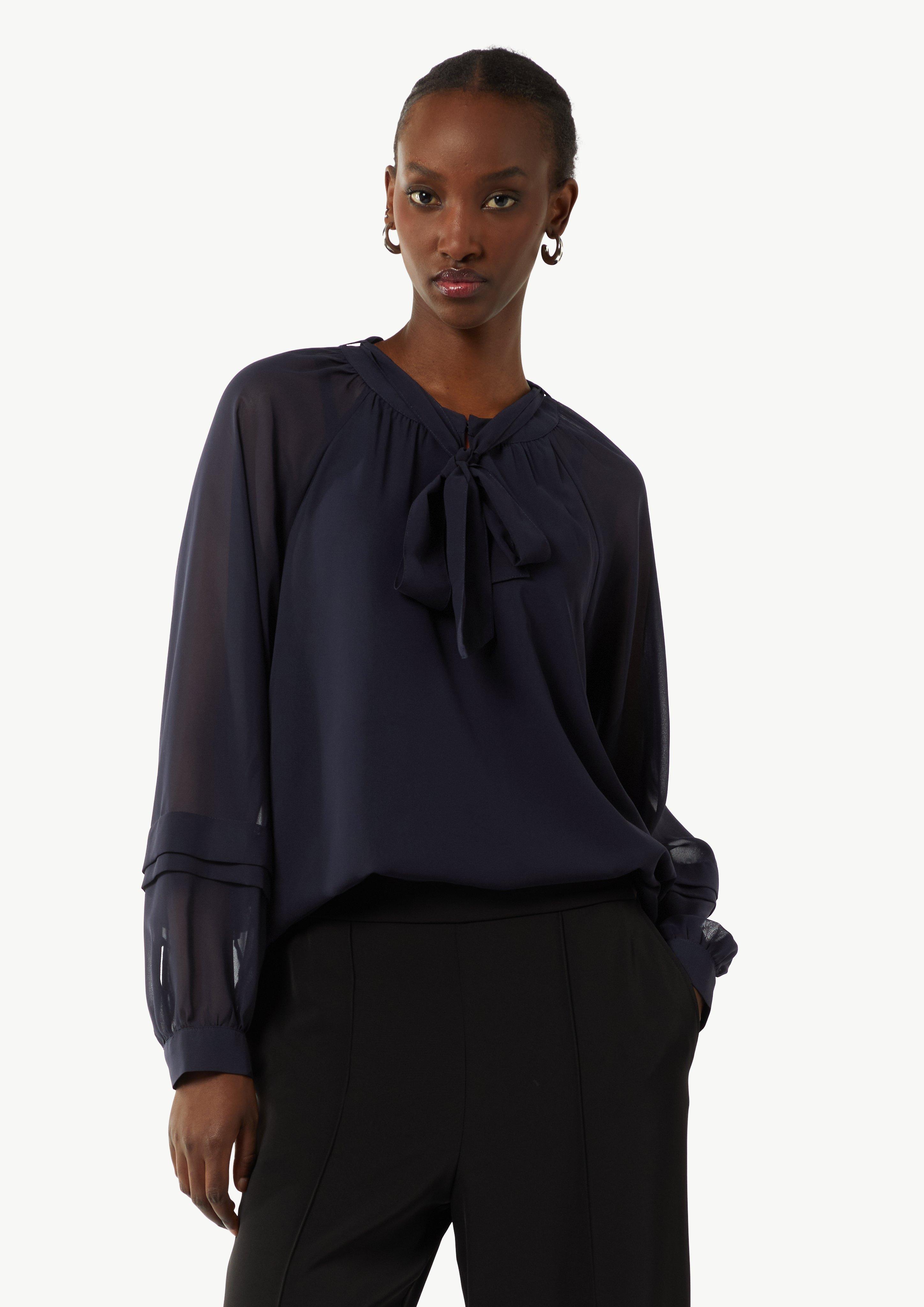 Gemusterte Schluppenbluse aus Chiffon - navy