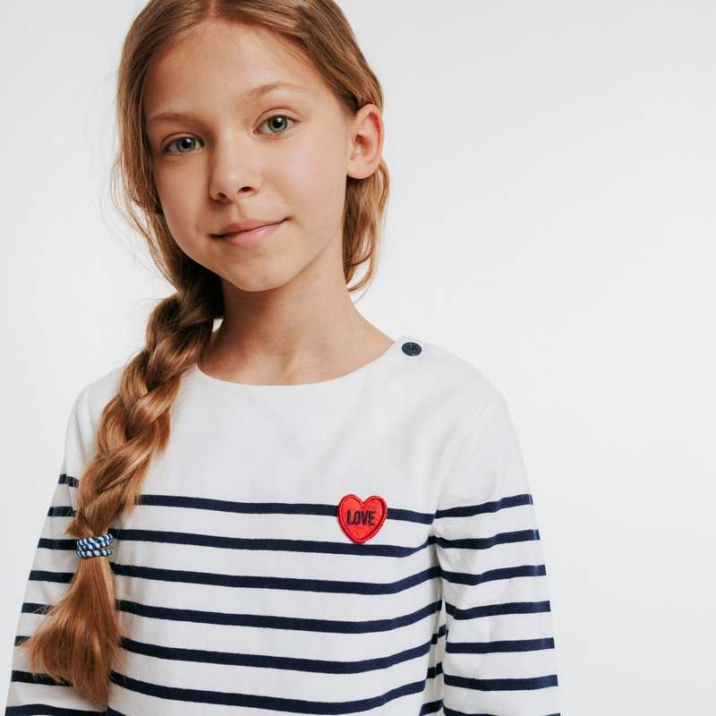 T-shirt marinière à personnaliser d'un cœur bleu fille