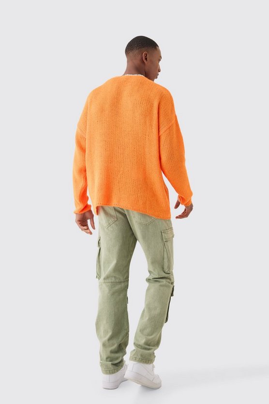 Kastiger Oversize Jacquard-Pullover in Orange