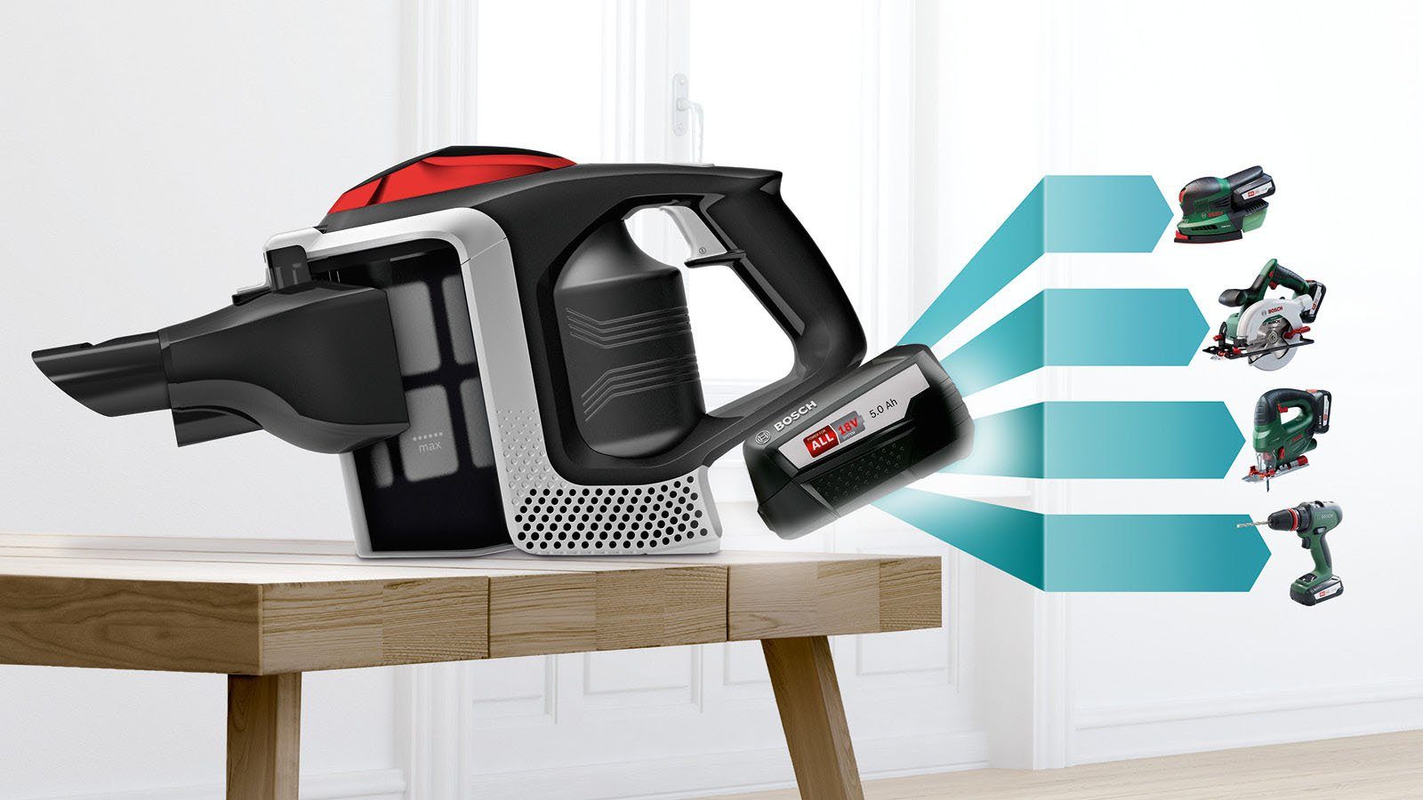 BOSCH Akku-Stielstaubsauger Unlimited ProPower BSS81POW1, Serie 8, schwarz, beutellos, 18V Bosch Power for ALL, 5,0 Ah Akku, inkl. umfangreichem Zubehör