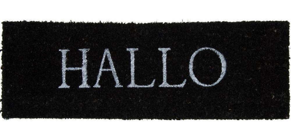 Trend Line Schuhabtropfschale Fußmatte Hallo Kokos schwarz, 26 x 75 cm