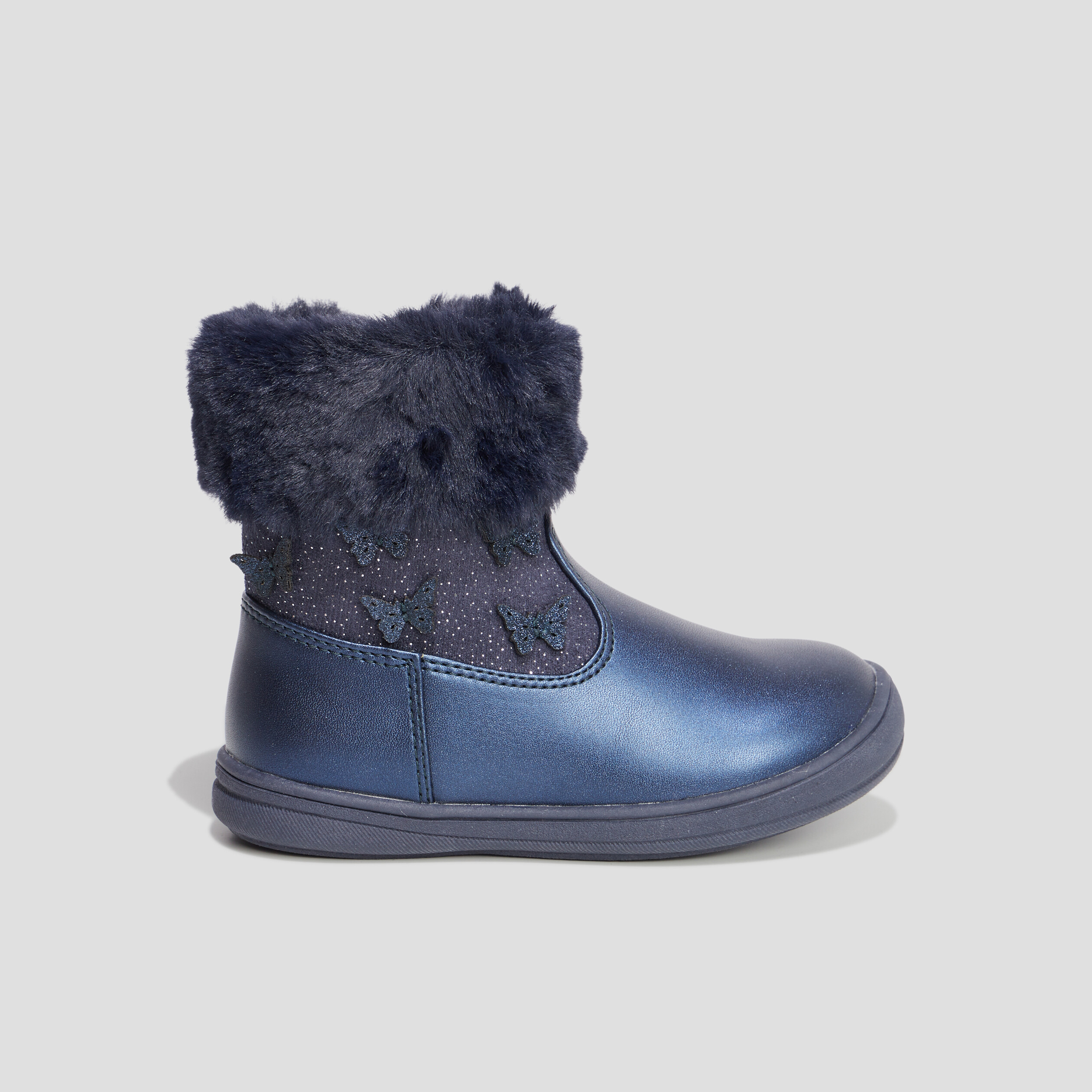 Bottines à fourrure et paillettes bleu marine fille | La Halle