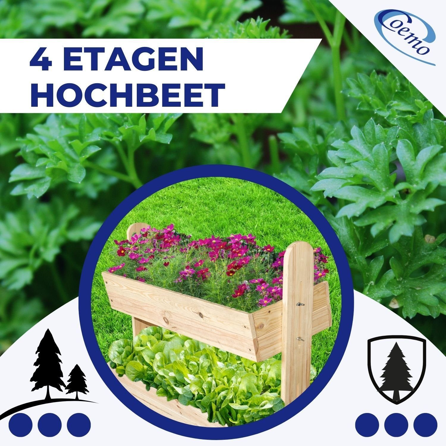 Coemo Hochbeet, Vertikalbeet aus Holz mit 4 neigbaren Pflanzkästen