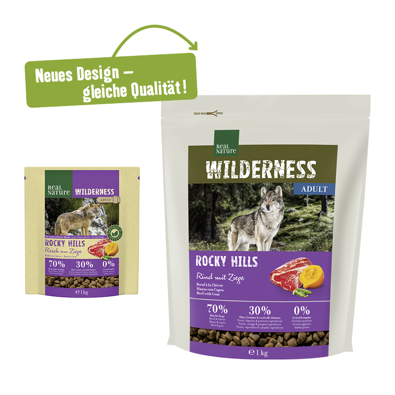 REAL NATURE Hundetrockenfutter REAL NATURE WILDERNESS Rocky Hills Rind & Ziege 1 kg