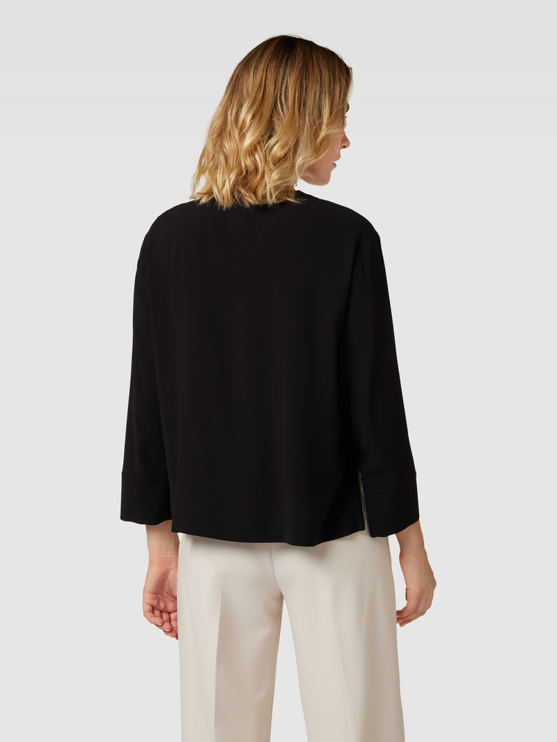 Blusenshirt in unifarbenem Design mit Schlüsselloch-Ausschnitt in schwarz