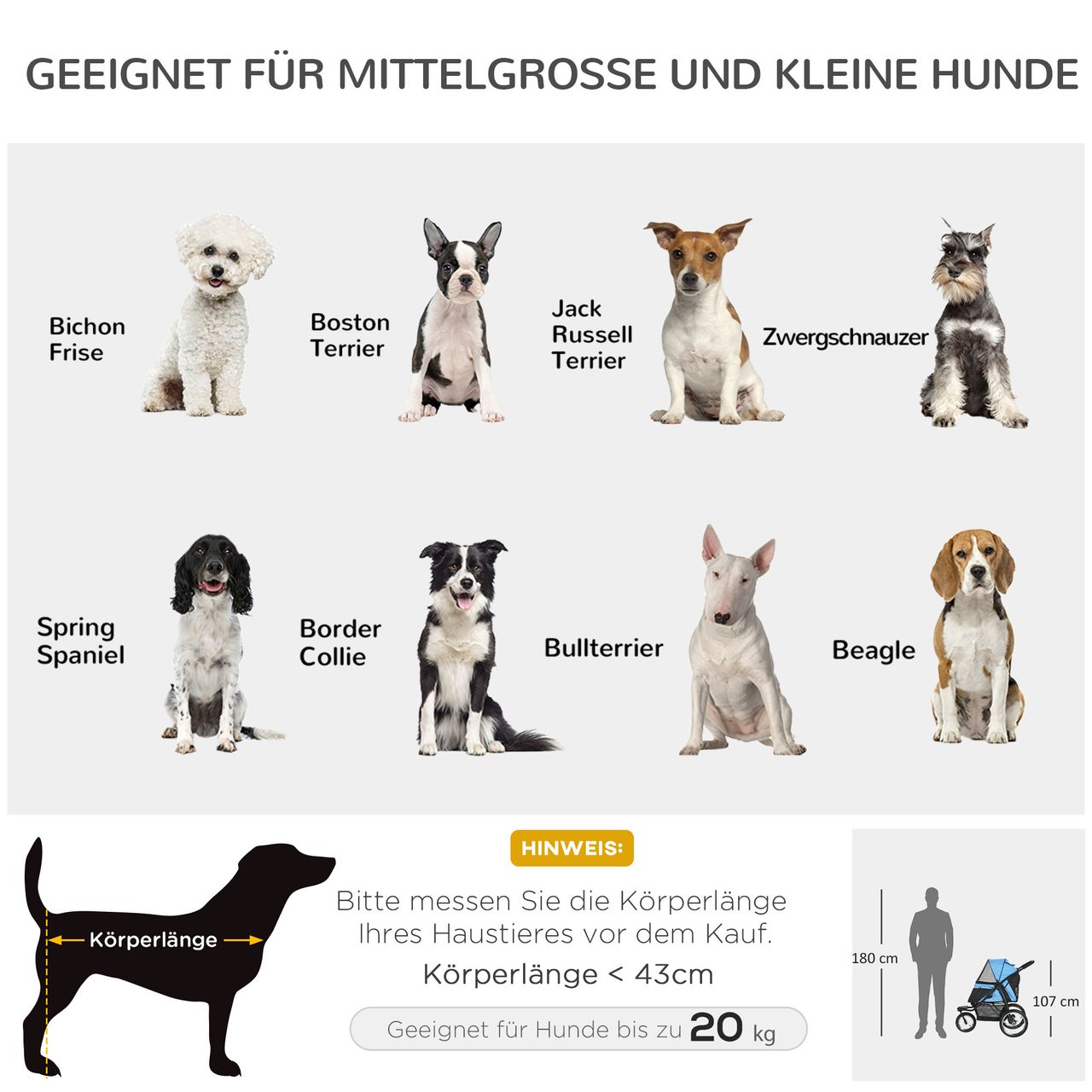PawHut Hundebuggy mit Reflektoren, Faltbarer Katzenbuggy für Kleine Mittle Hunde