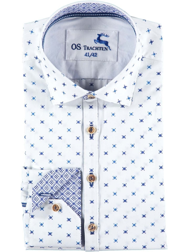 OS-Trachten Trachtenhemd 420000-3456 in weiß-blau günstig kaufen XS