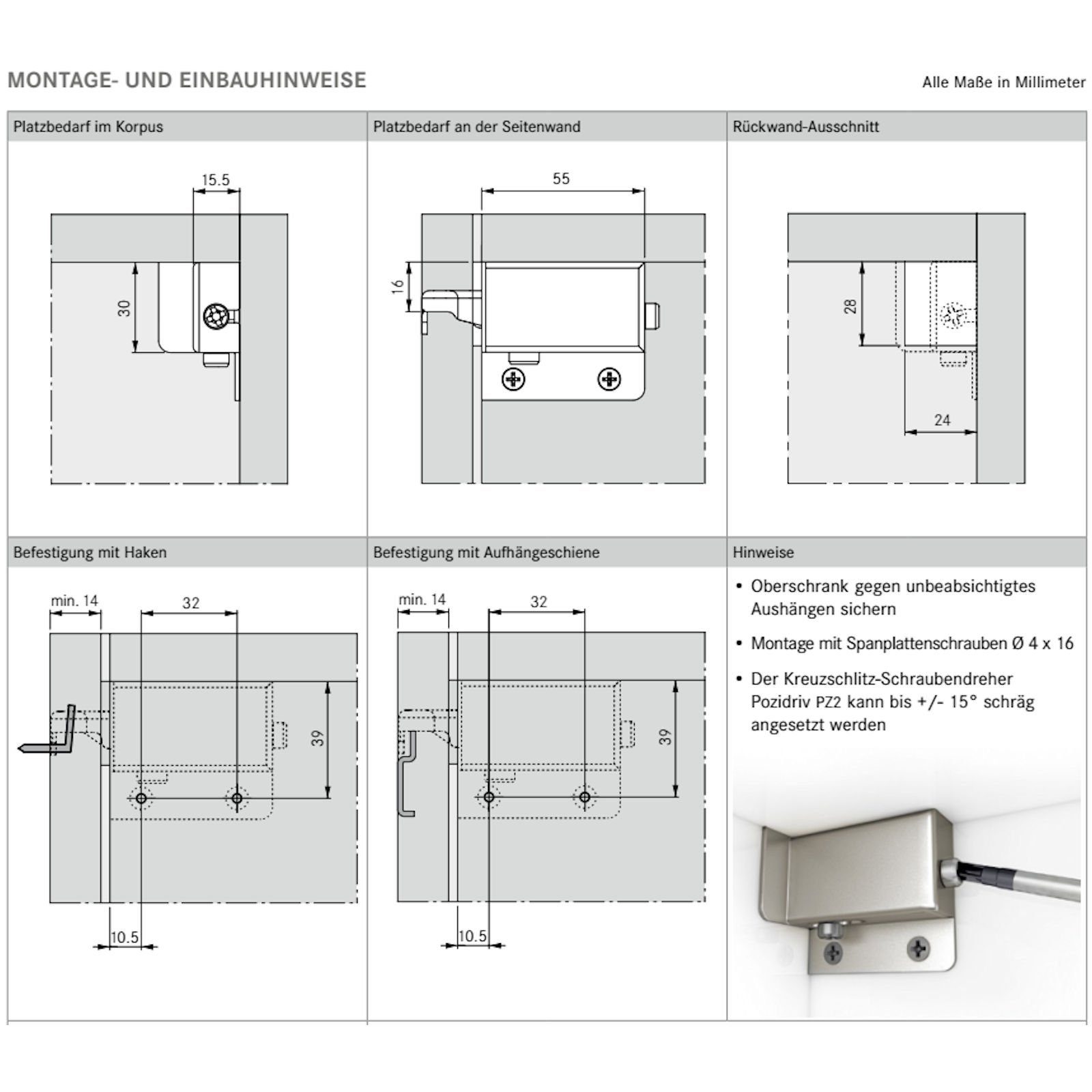 SO-TECH® Montagezubehör 1 Paar Schrankaufhänger 200 kg 3D-Verstellung, Metallausführung f. Hängeschrank