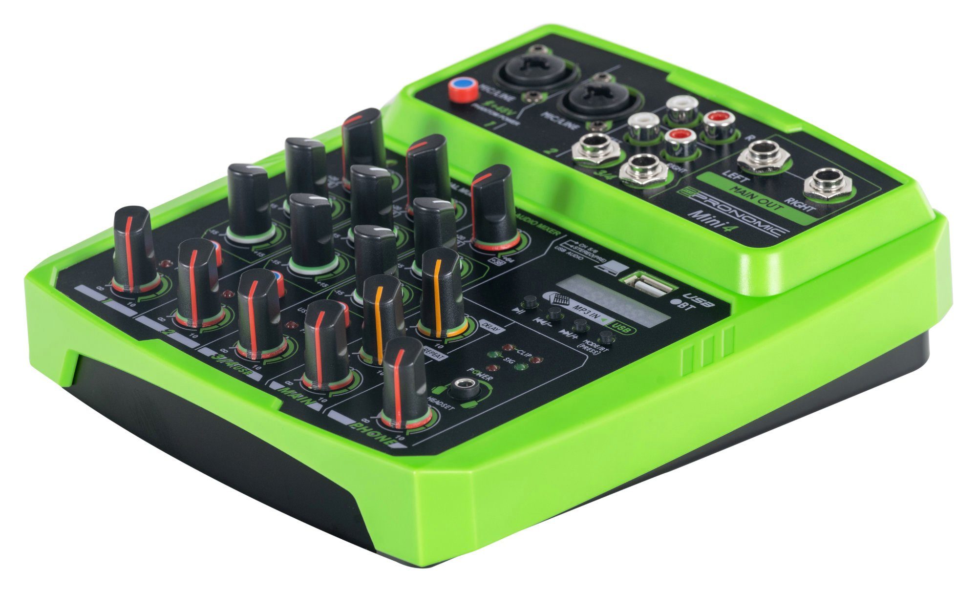 Pronomic Mischpult Mini4 USB-betriebener 4-Kanal Mixer, (2-tlg), mit Medienplayer/-recorder mit Bluetooth und USB - Audio-Interface