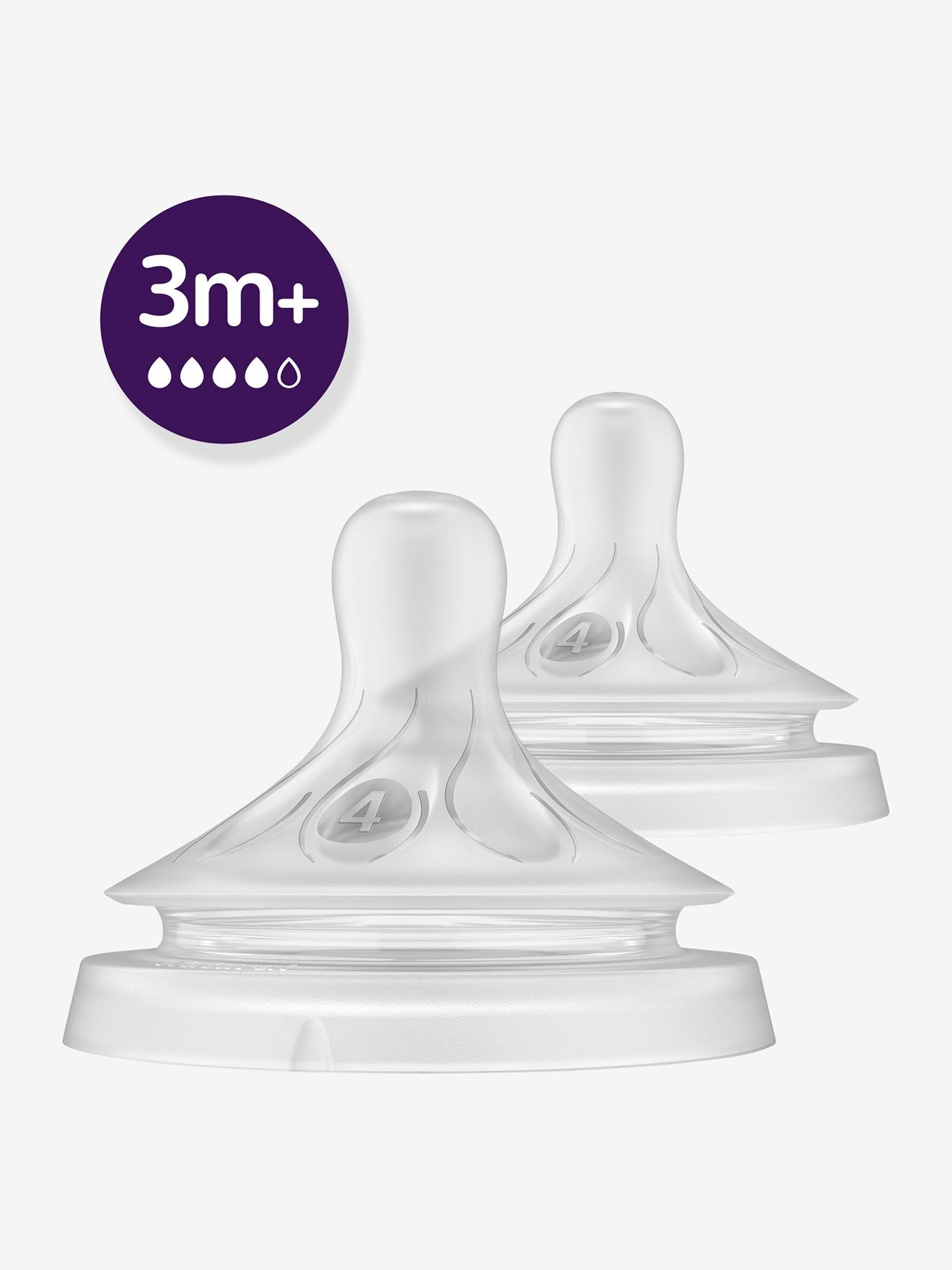 Lot de 2 tétines Philips AVENT Natural Response, 5 débits au choix transparent