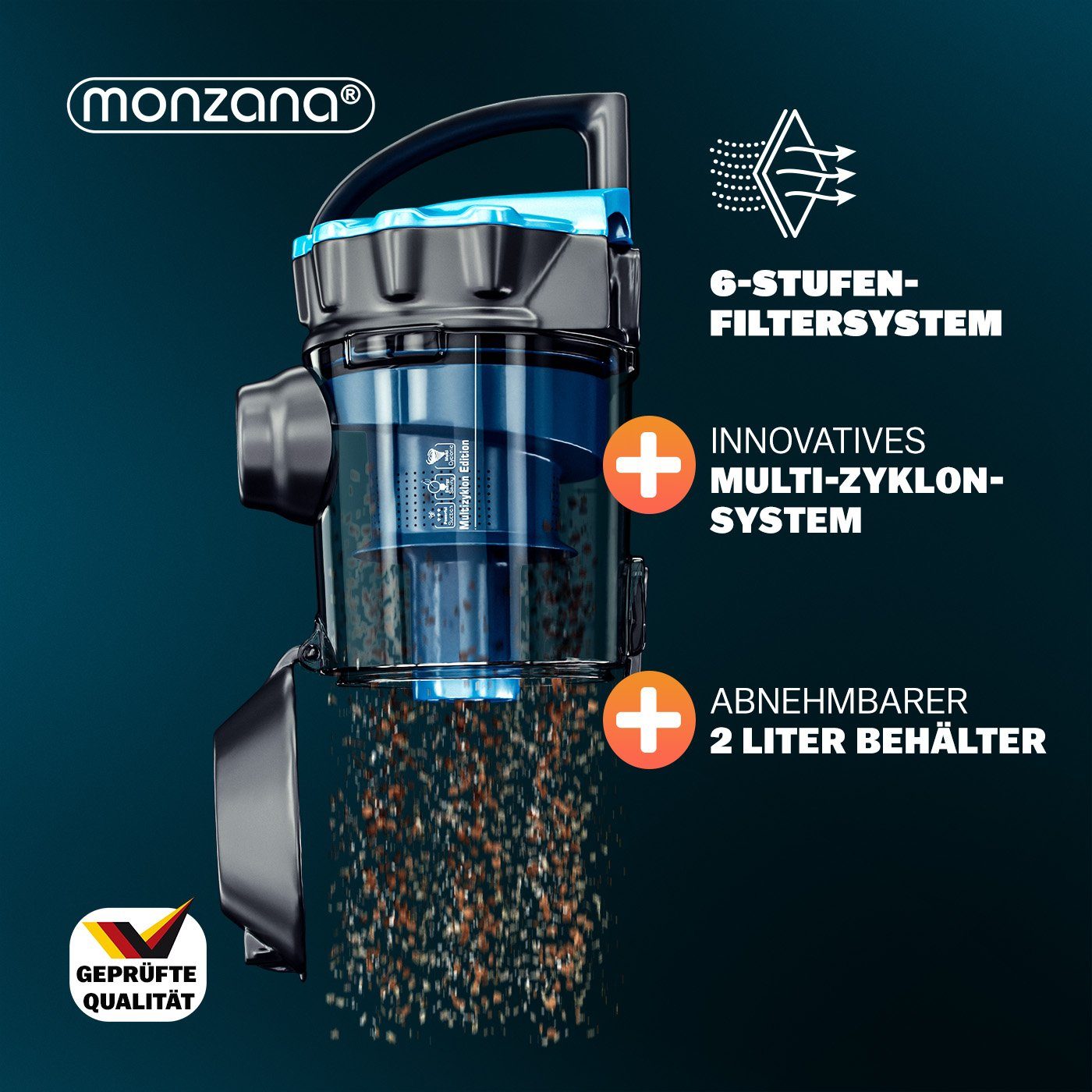 monzana Bodenstaubsauger, ohne Beutel, 900W Beutellos 1,5L Behälter Bodenstaubsauger HEPA Filter