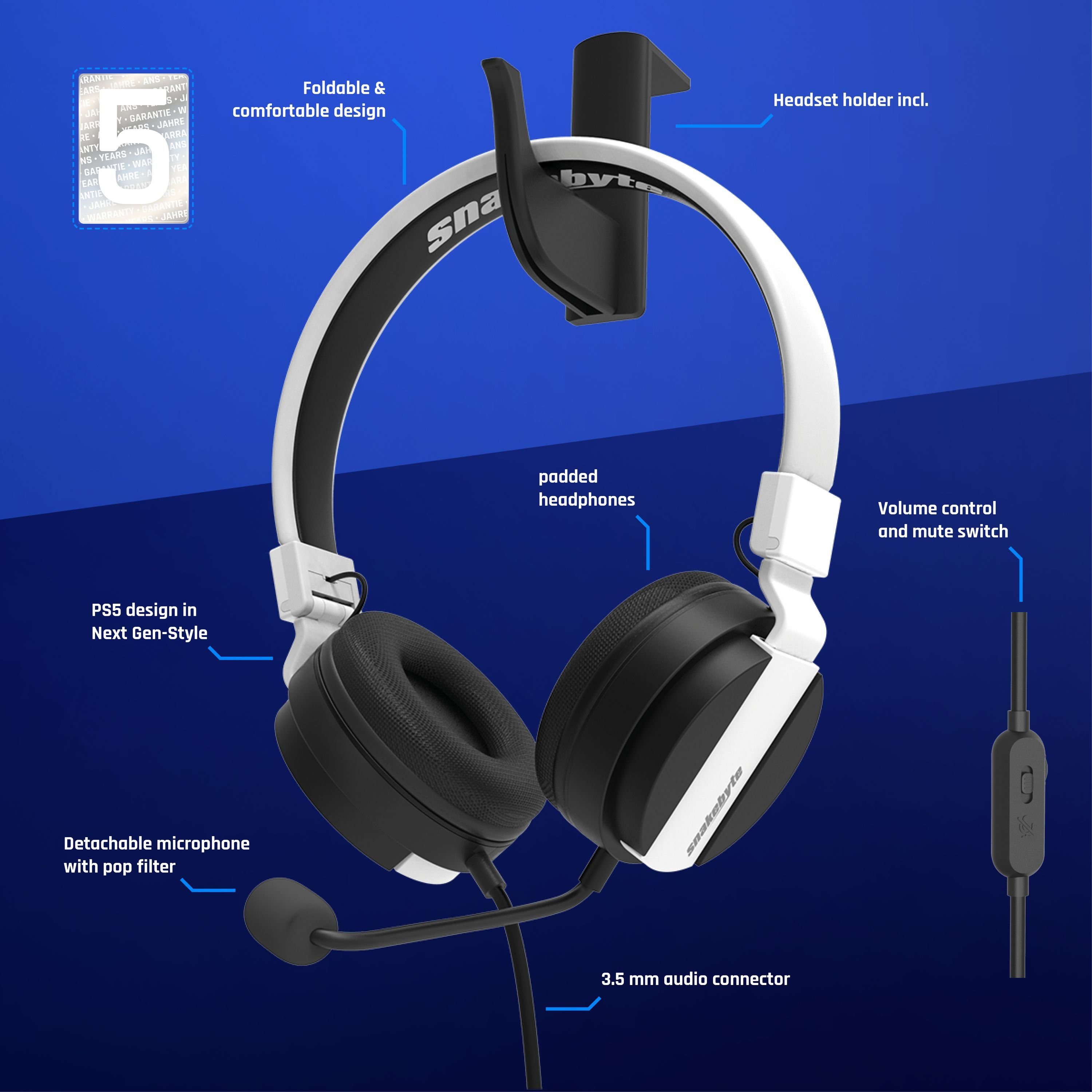 Snakebyte HEAD:SET 5 Gaming-Headset (Kompatibel mit PS4, PS5, Smpartphones, Xbox Series X, Xbox One)