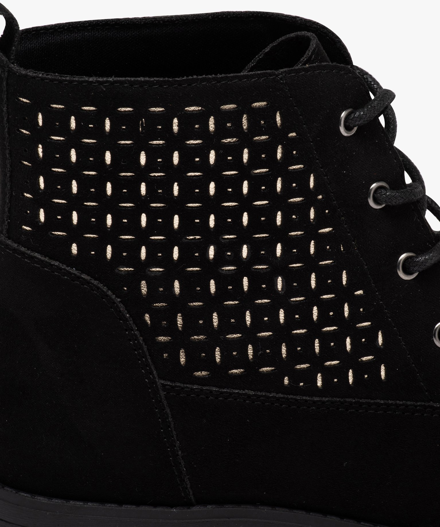 Boots lacées en suédine à détails dorés femme noir | GEMO