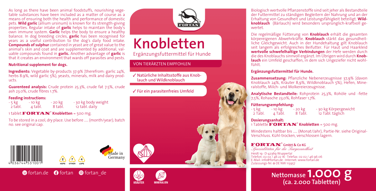 Fortan Ergänzungsfutter & Aufzucht Fortan Knobletten Tabletten mit Knoblauch und Bärlauch 1 kg