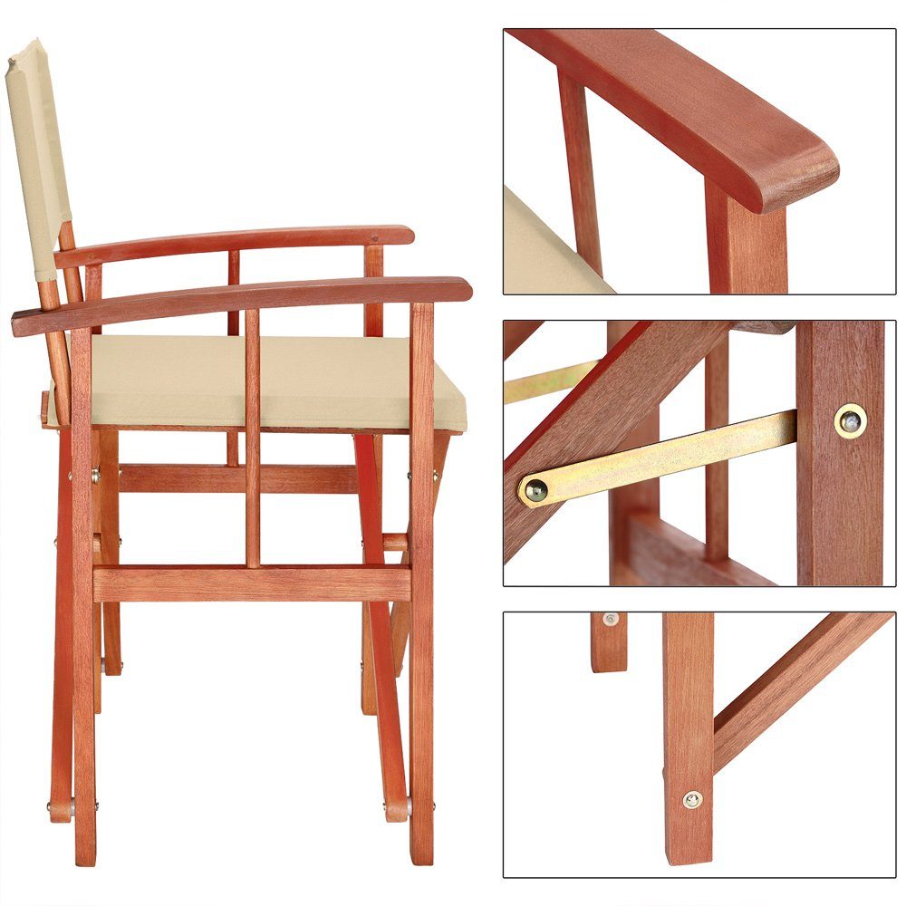 Casaria Regiestuhl Cannes (1 St), Holz Klappbar Wetterfest 160kg Belastbar Armlehne Bezug Klappstuhl
