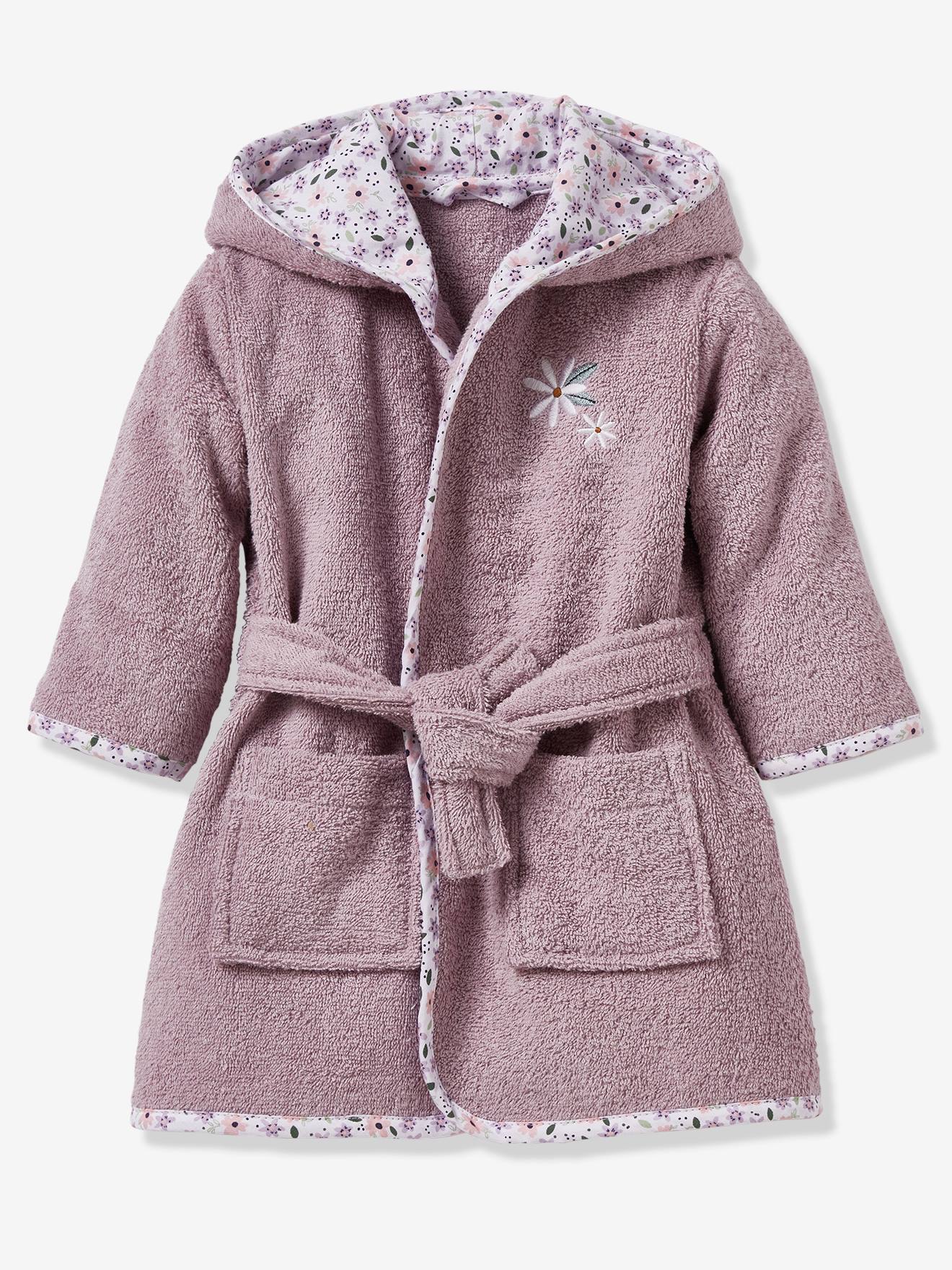 Peignoir de bain bébé personnalisable Fleurettes violet