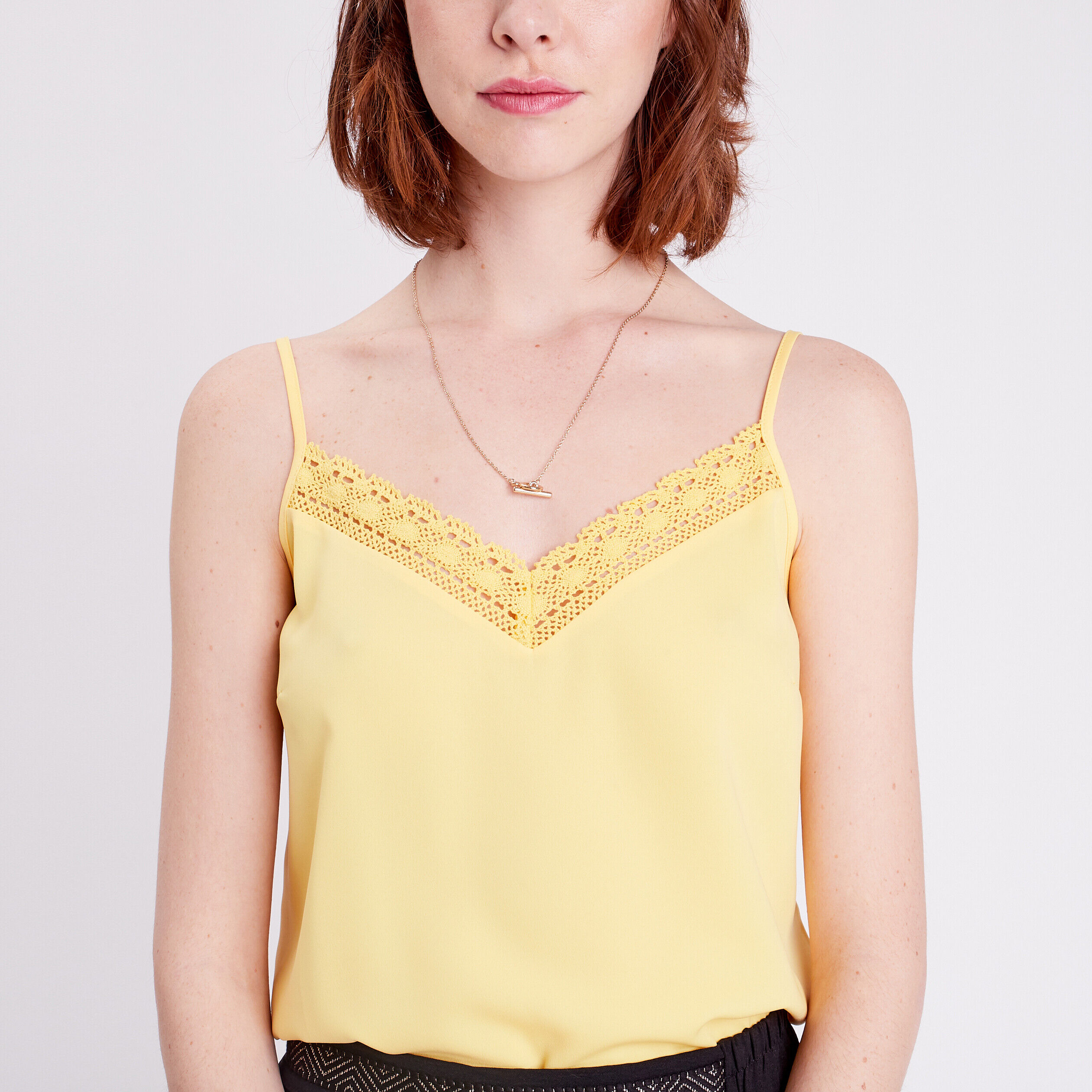 Débardeur bandes macramé jaune pastel femme | Cache Cache