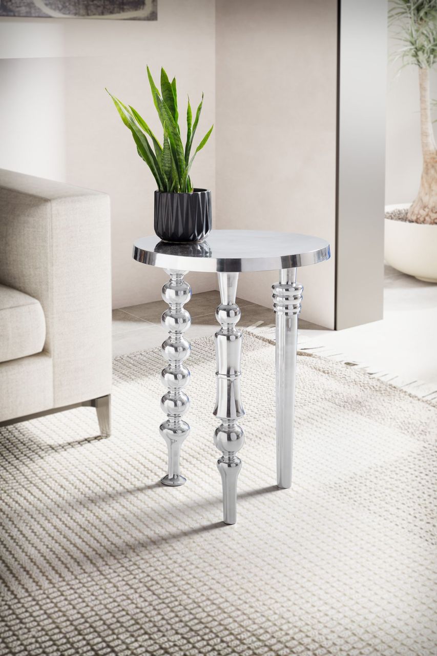 Wohnling Beistelltisch Metall Silber Sofatisch 44x44x63 cm Wohnzimmertisch Rund Abstelltisch Alu