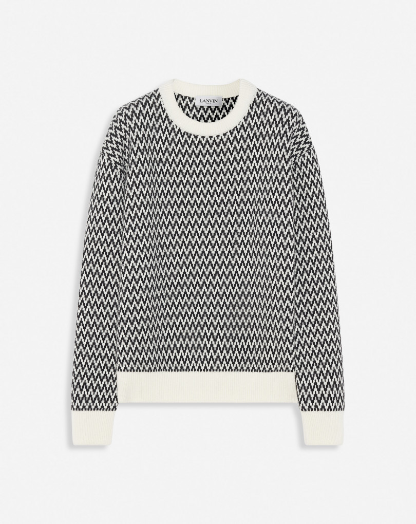 PULL COL ROND CURB CHEVRON EN LAINE MÉRINOS