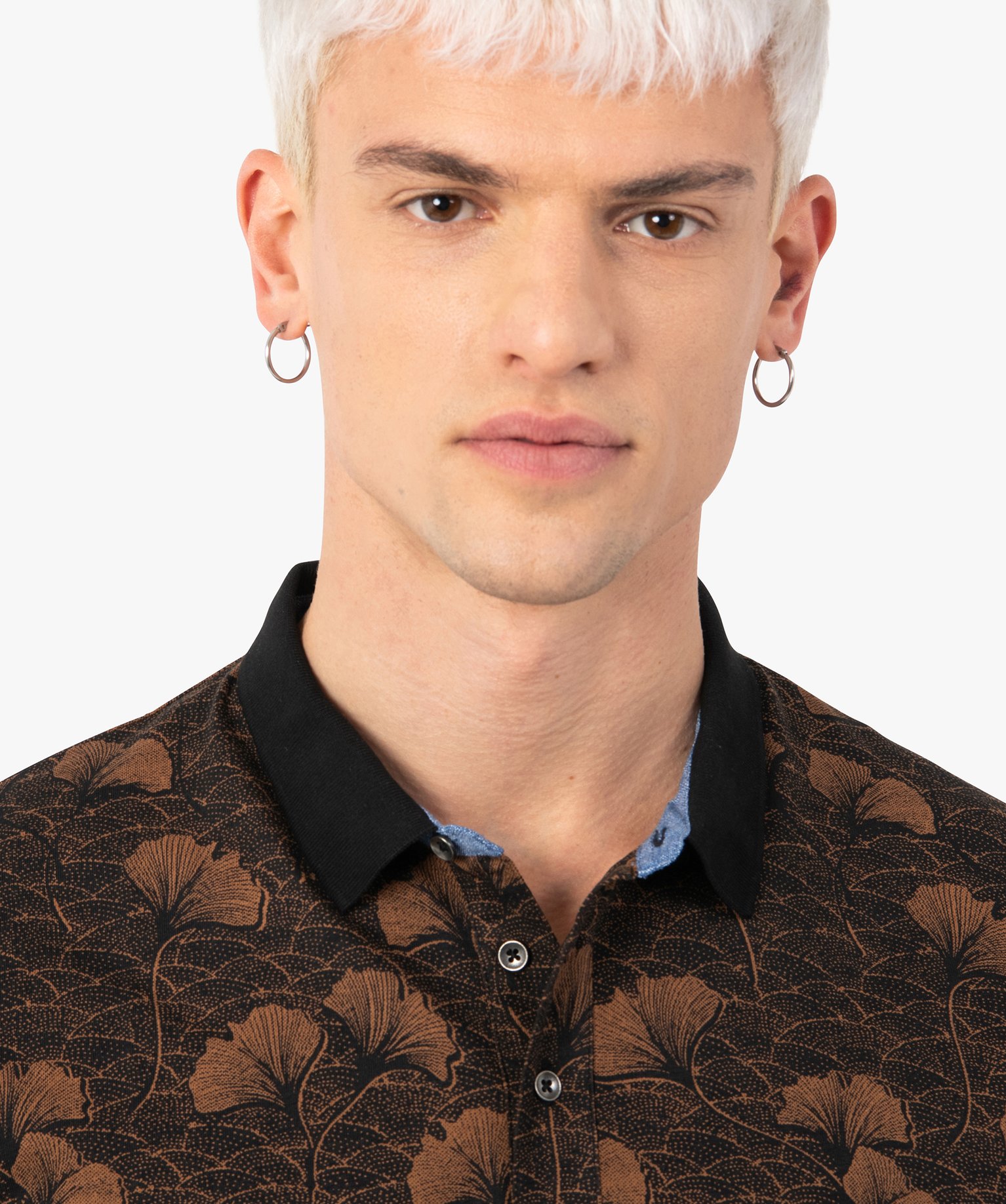 Polo homme à motifs fleuris et finitions contrastantes noir | GEMO