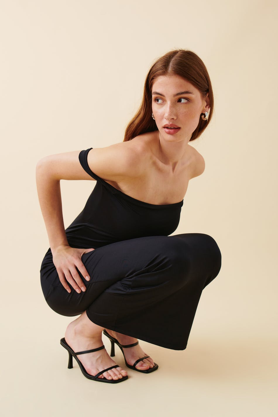 Twisted off shoulder maxi dress