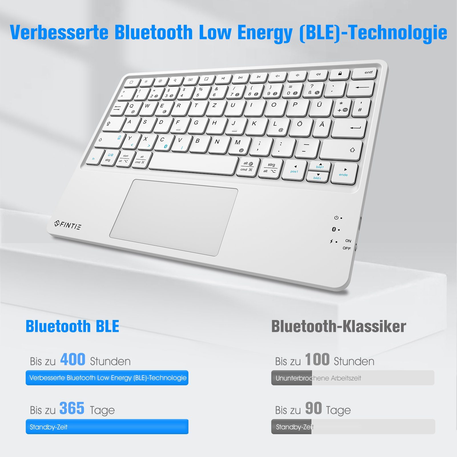 Fintie Kabellose Bluetooth Tastatur mit Touchpad, Deutsch Layout Tastatur Tablet-Tastatur (für iPad, Samsung, Lenovo Tablets, iPhone, Smartphone, Android-Tablets)
