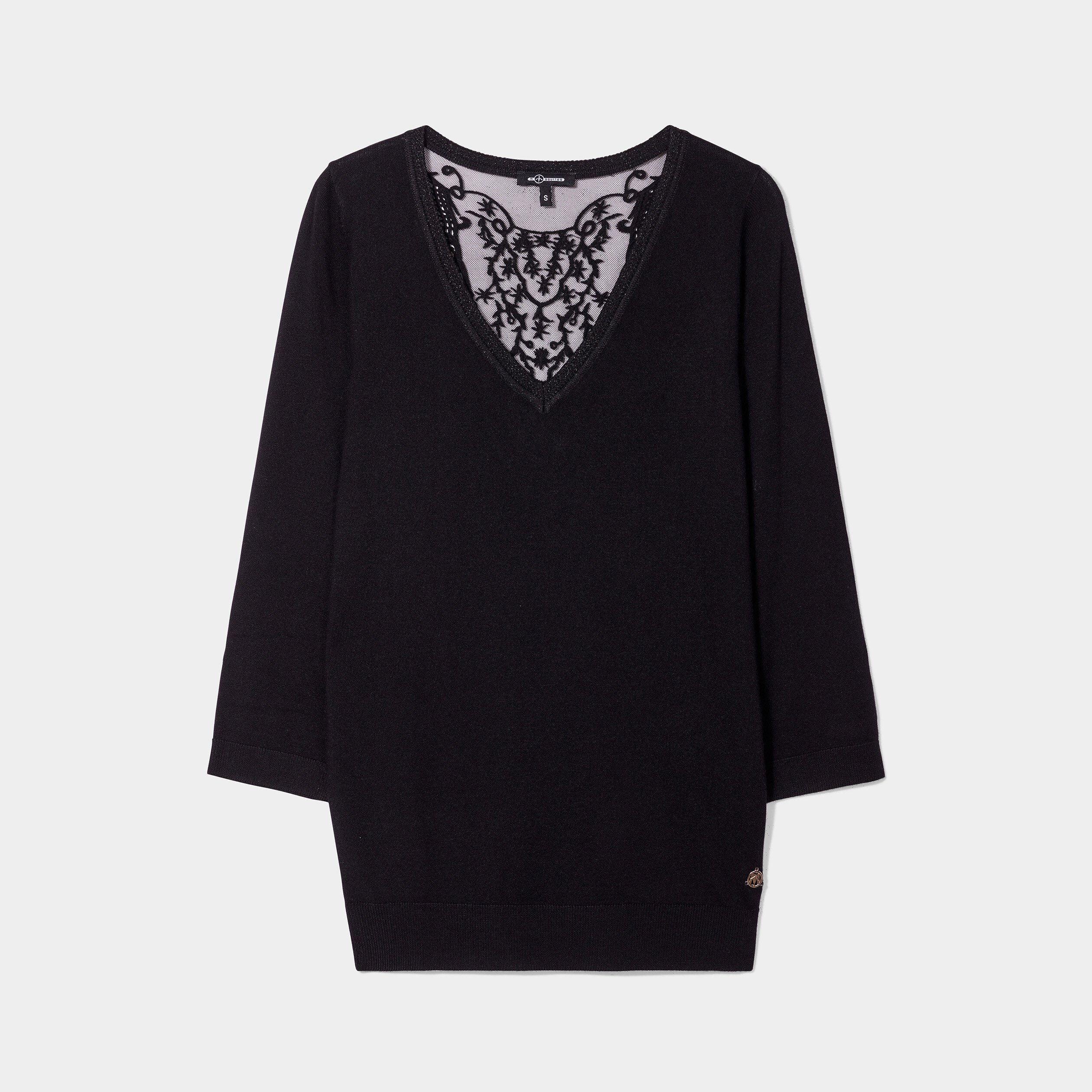 Pull dos dentelle manches 3 4 Mosquitos noir femme | La Halle