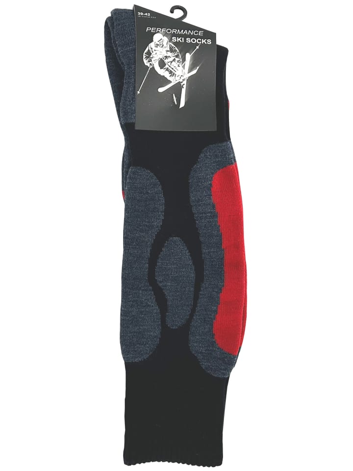 Cotton Prime® 2 Paar Skisocken mit Spezialpolsterung Skistrümpfe in marine/rot günstig kaufen