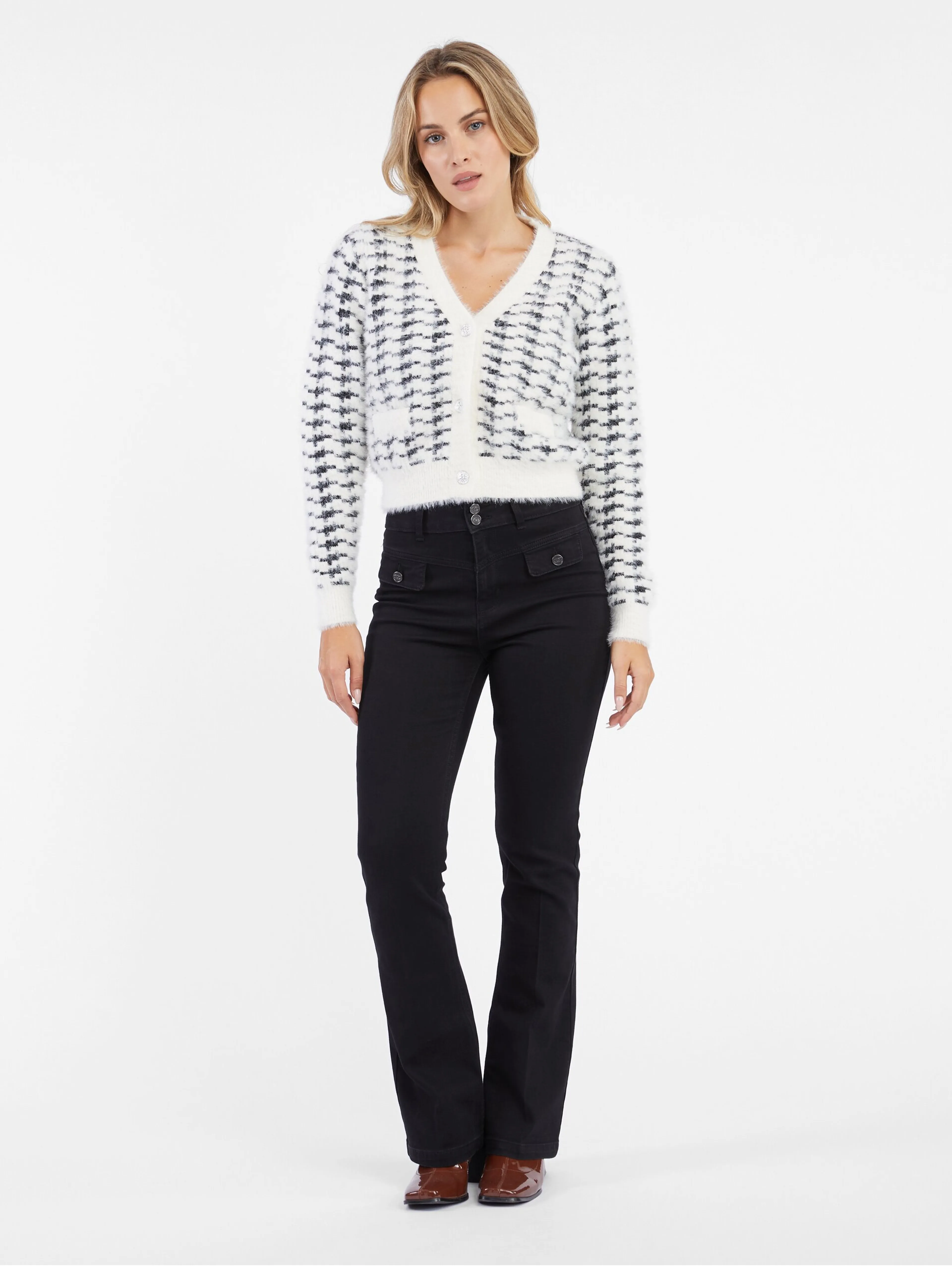 Schwarz-weiß gemusterte Damen-Strickjacke ORSAY