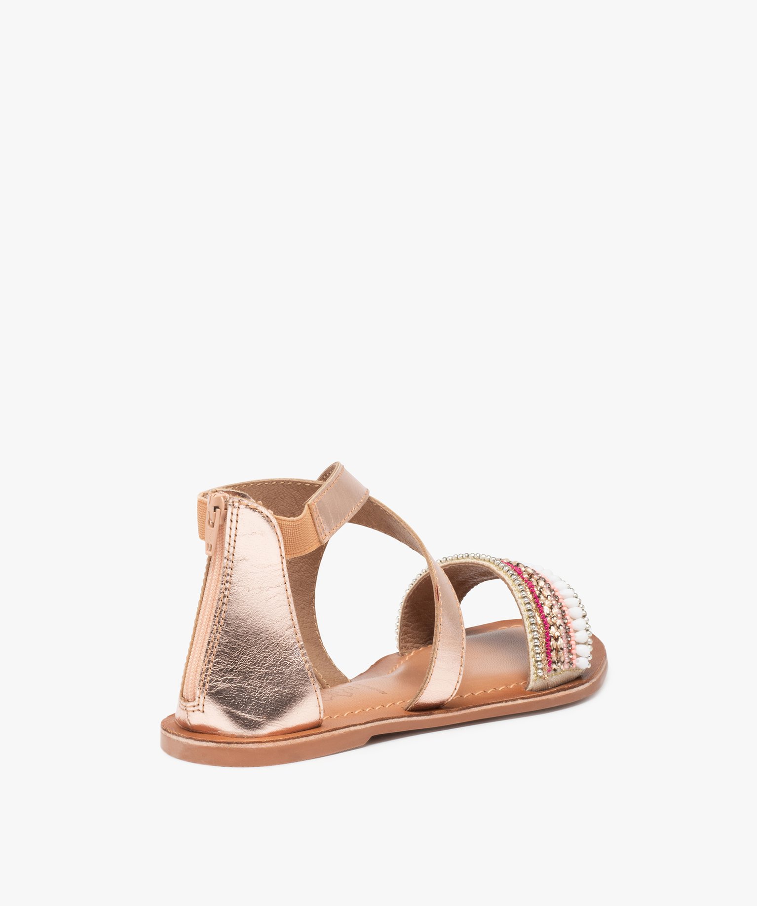 Sandales fille à tige montante et bride brodée de perles rose | GEMO