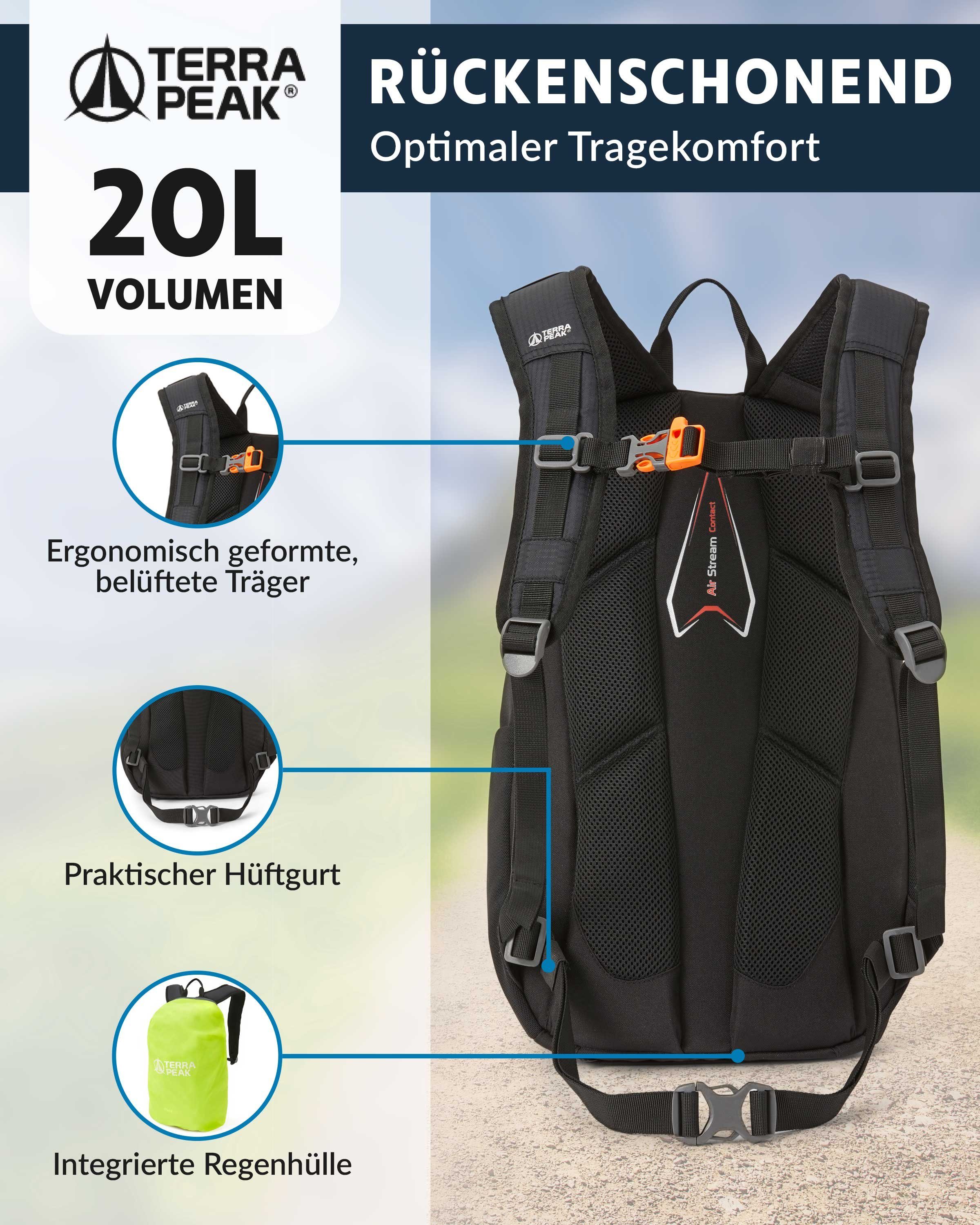 Terra Peak Wanderrucksack Flex 20, 20L klein mit YKK Reißverschluss Trekkingrucksack mit Hüftgurt