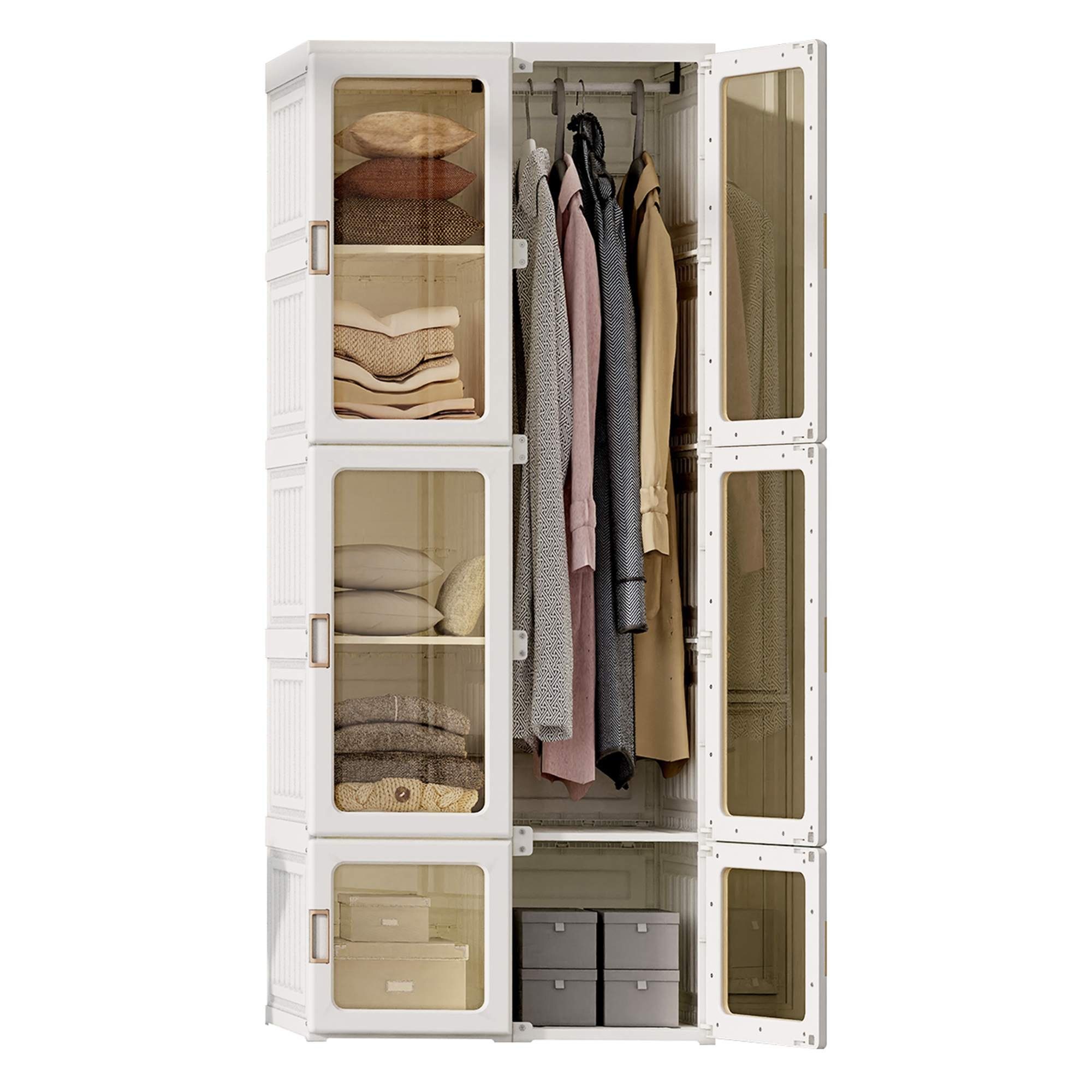 BlingBin Kleiderschrank 69 x 170 x 50 cm Faltbarer Mehrzweckschrank mit Stange (1er Set, 1-St., 1er Set) Faltbarer Mehrzweckschrank mit Stange, magnetische Türen
