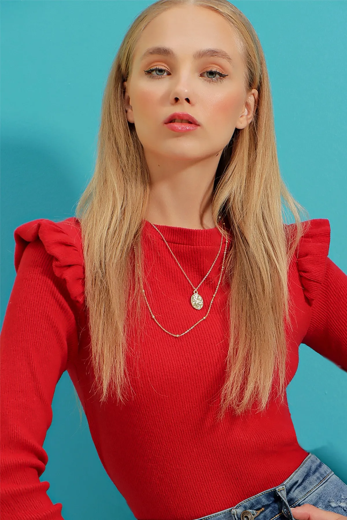 Trend Alaçatı Stili  Pullover - Rot - Figurbetont