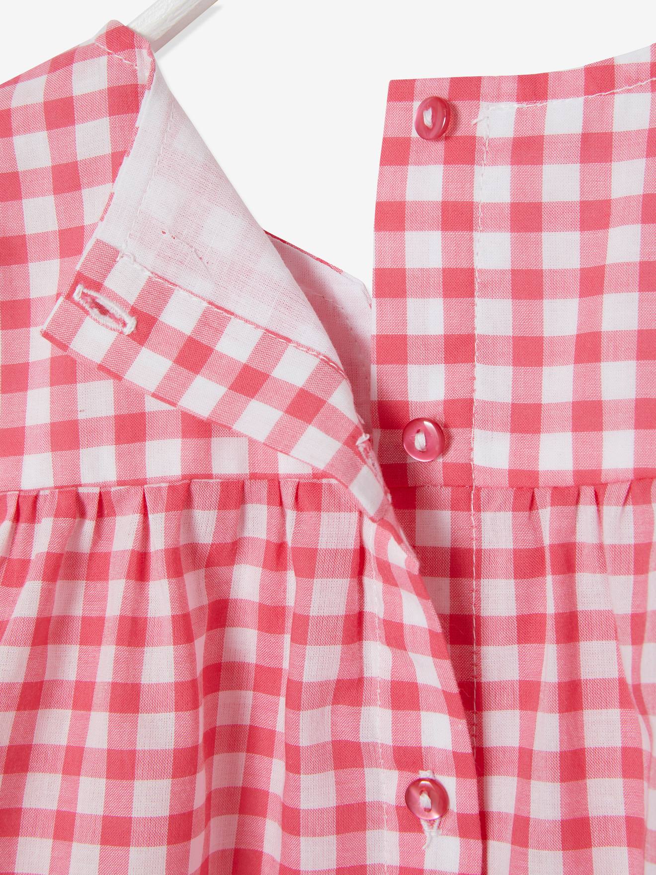 Vertbaudet Mädchen Baby Bluse, Karos oder Blumenprint - rosa/weiß kariert