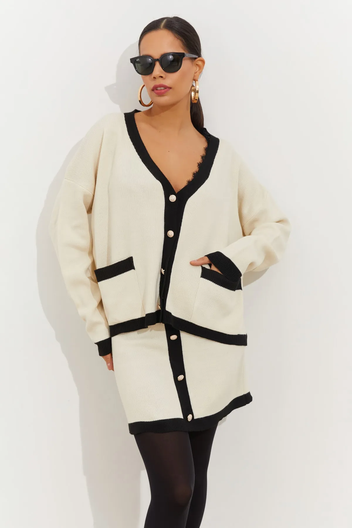 Cool & Sexy  Damen Set aus Strickrock und Unterteil in Vanille KZ2421