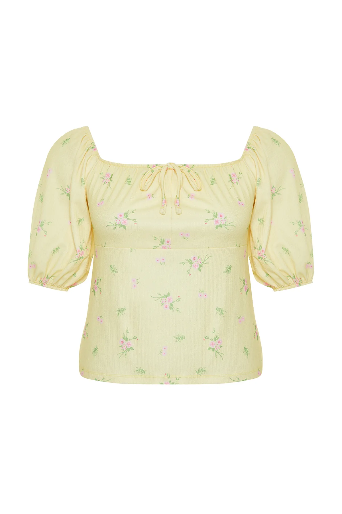 Trendyol Curve  Gelbe Strickbluse mit Blumenmuster TBBSS24AF00086