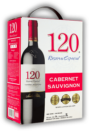 Santa Rita, 120 Reserva Especial, Cabernet-Sauvignon Bag in Box 3,0 Liter, 2023, Valle Central  Santa Rita, 120 Reserva Especial, Cabernet-Sauvignon Bag in Box 3,0 Liter, 2023, Valle Central  Saftig und fruchtig mit Körper und Tiefe. Jahrgang 2023 -