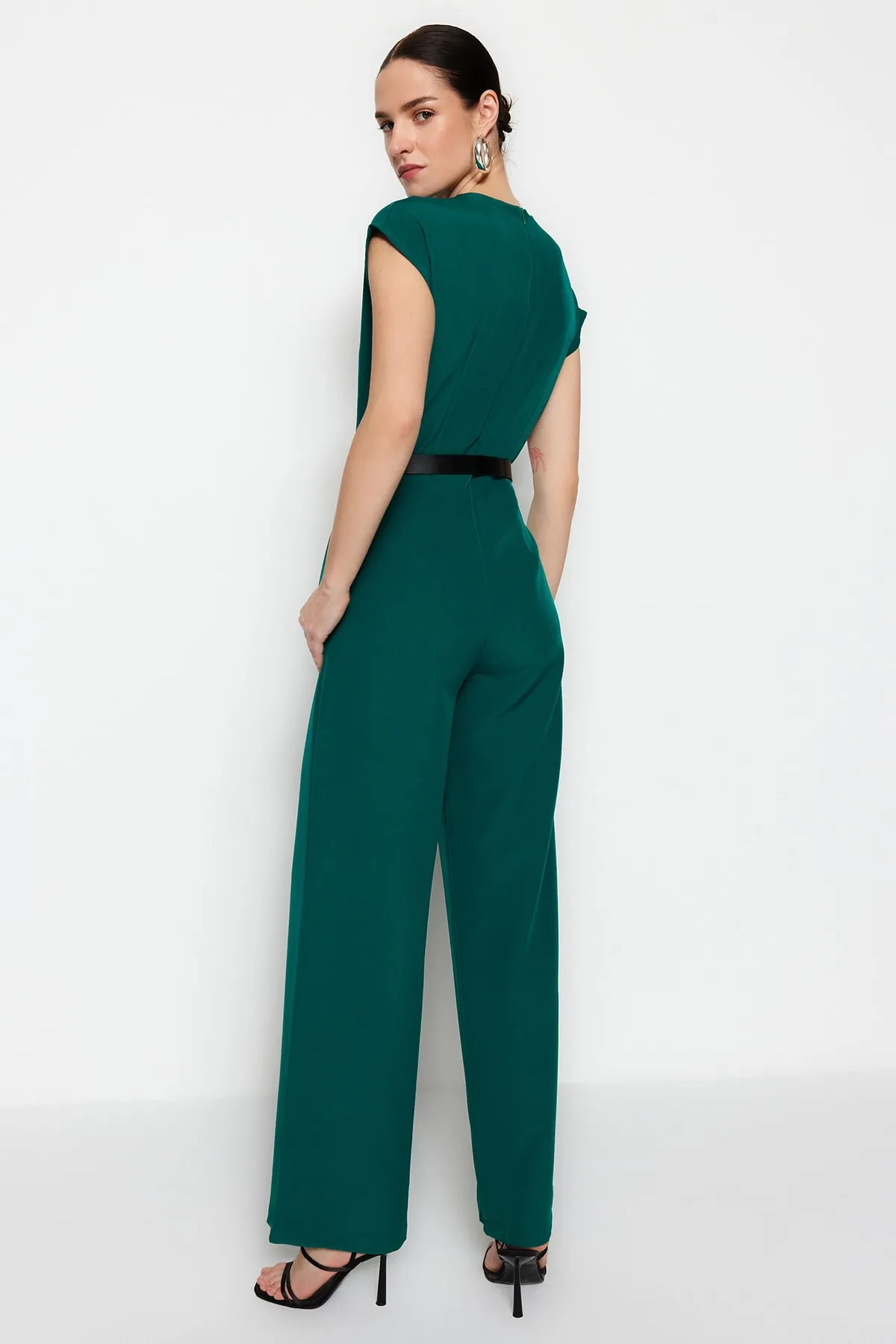 Trendyol Collection  Smaragdgrüner, zweireihiger Maxi-Weboverall mit Gürtel und Kragen TWOSS21TU0004