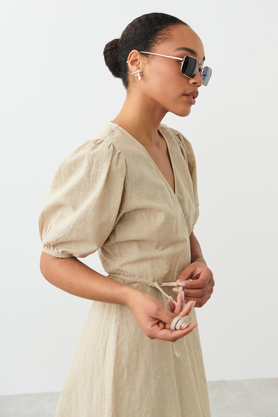 Glimma linen blend wrap dress