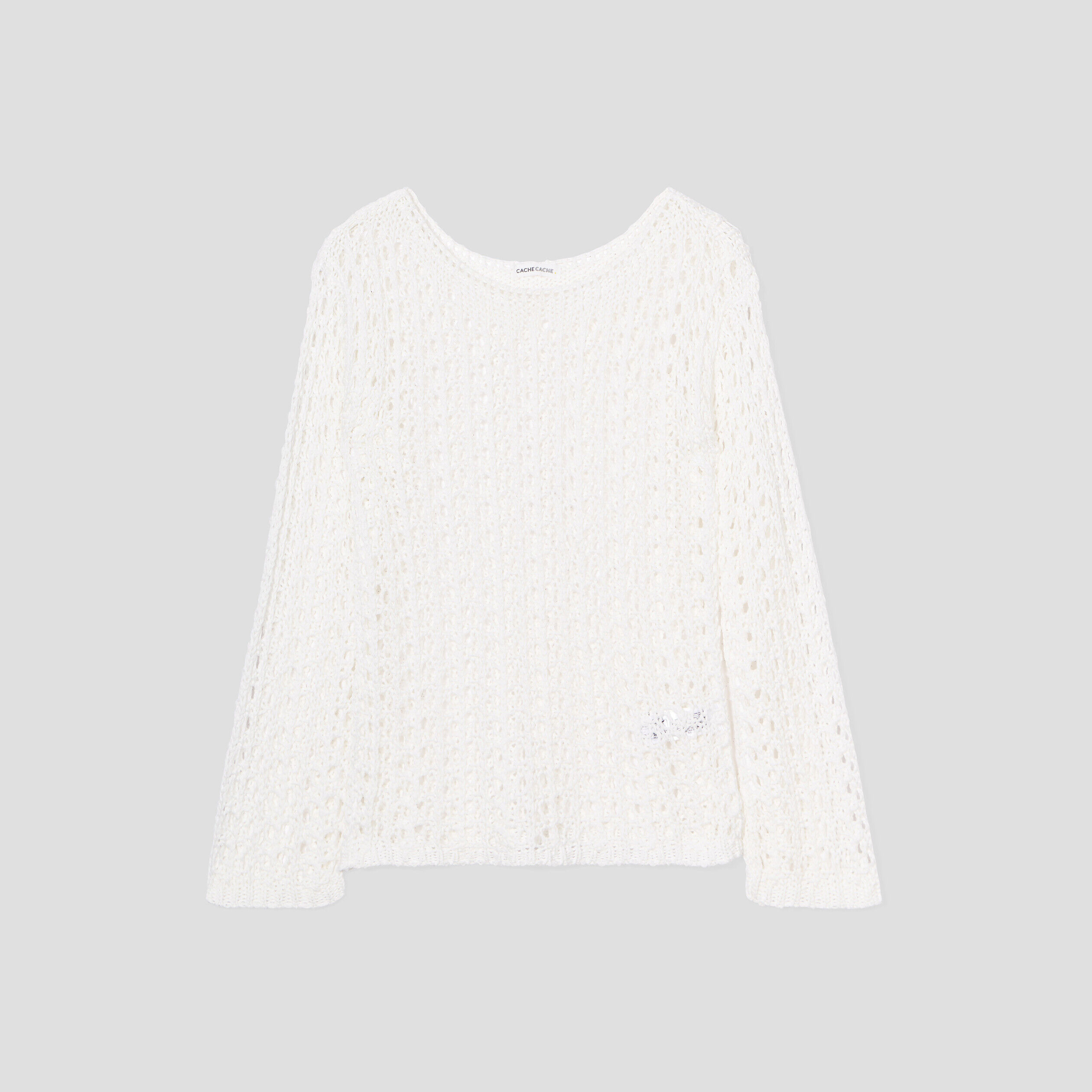 Pull crochet manches longues ecru femme | Cache Cache