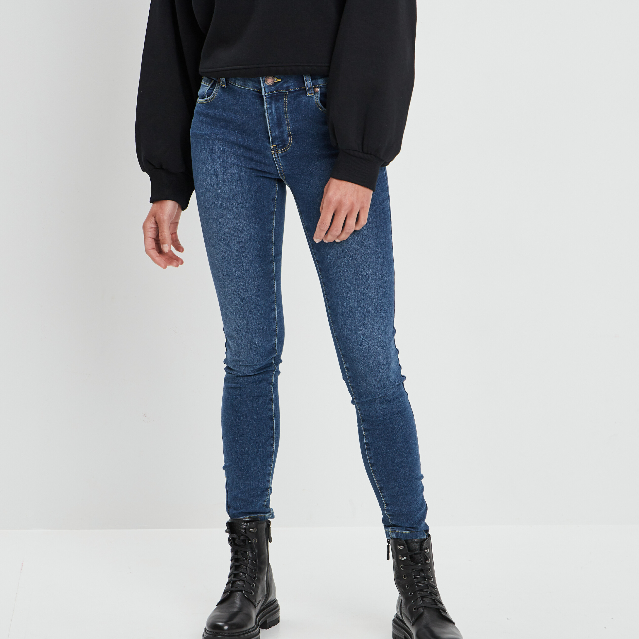 Jeans skinny détails zippés denim double stone femme | La Halle